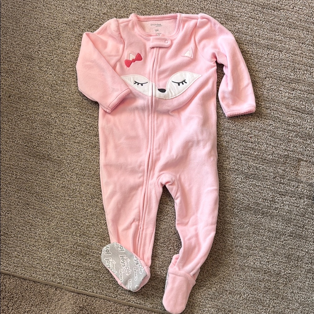 Pink Fox Fleece Footed One-Piece for Kids
